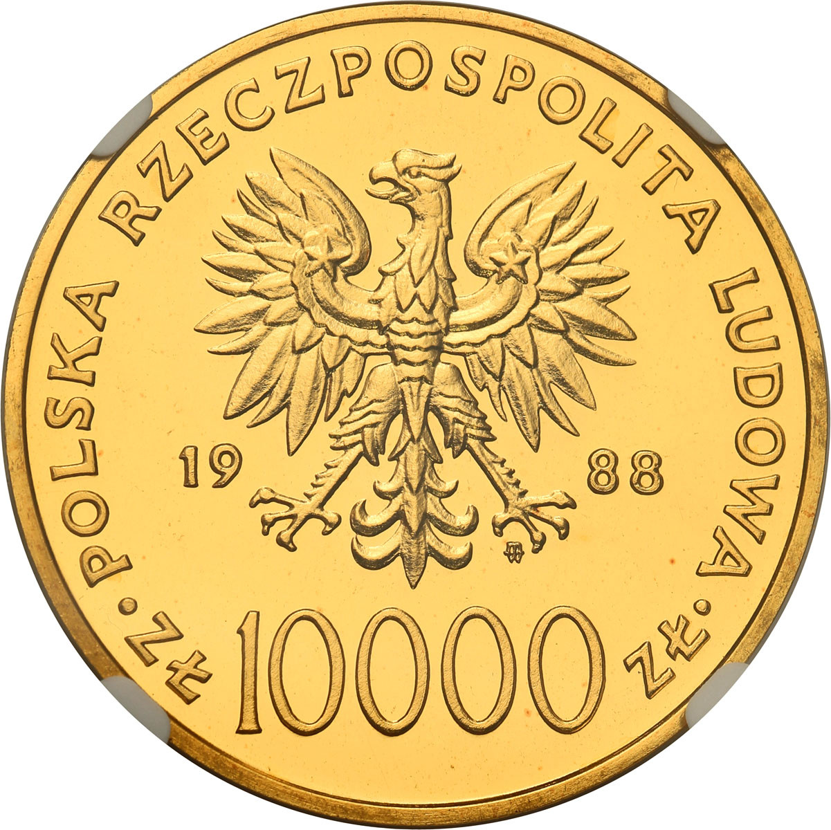 PRL. 10.000 złotych 1988 Jan Paweł II X lat Pontyfikatu stempel zwykły NGC PF68 (MAX)